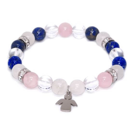 Minerální náramek křišťál, lapis lazuli, růženín - ANDĚL